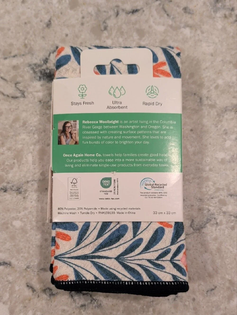 Once Again Mighty Mini Reusable Towel Set - Navy & Coral Floral